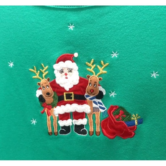 Jason Maxwell Medium Santa and Reindeer Long Sleeve Christmas Shirt Green - Picture 2 of 4